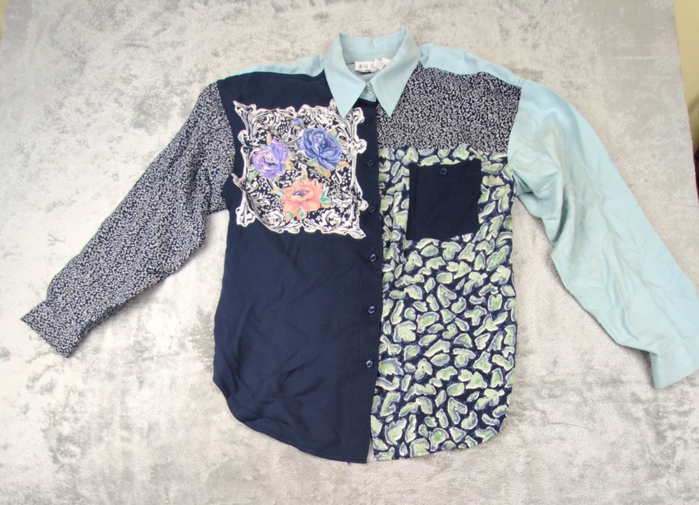Together Vintage Womens Floral Patchwork Colorblock Long Sleeve Button Size M
